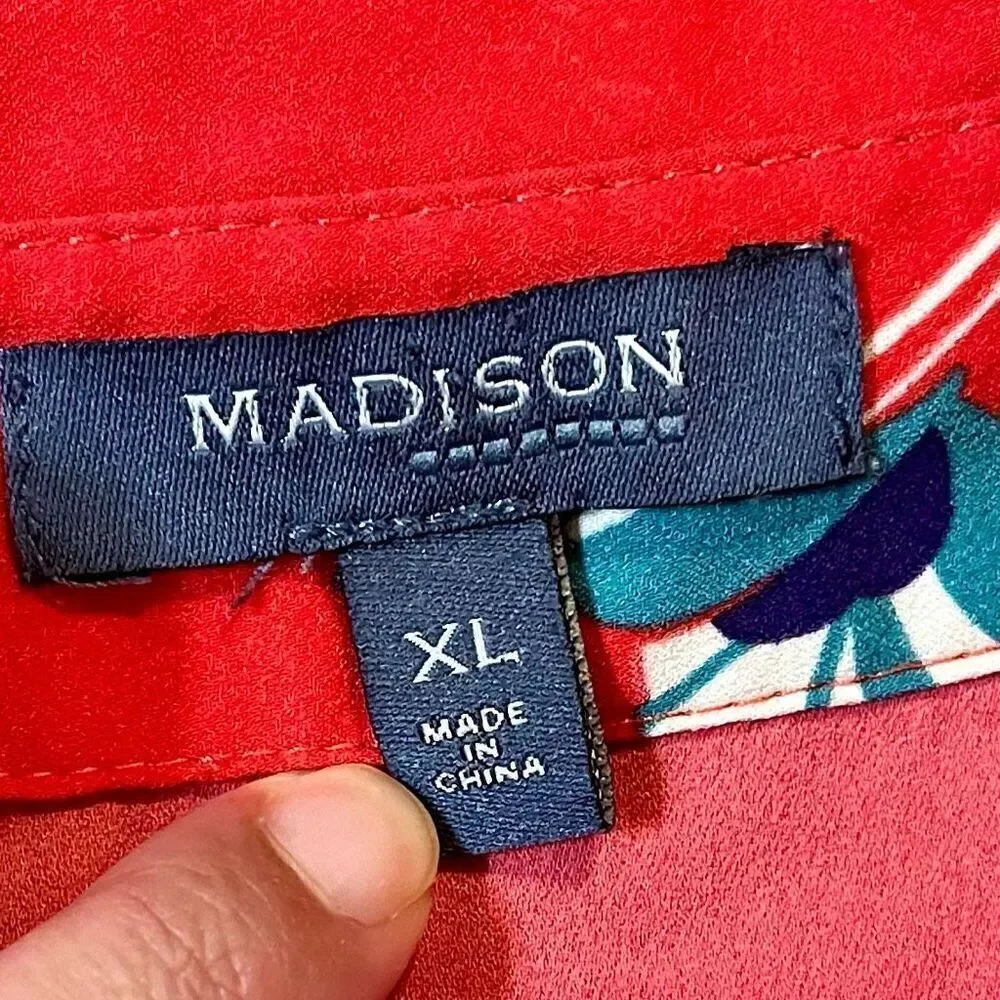 Madison Cap Sleeve Button-up Bird Tropical Blouse XL